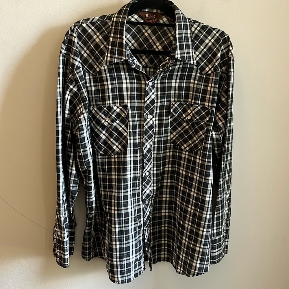 Vintage BJR Western Wear Shirt Pearl Buttons Casual Button Down Plaid Size XL